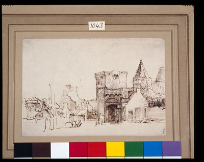 De Rijnpoort in Rhenen in Gelderland, ca. 1649 door Rembrandt Harmensz. van Rijn