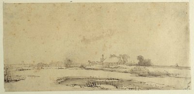Water, weiden en een boerderij door Rembrandt Harmensz. van Rijn