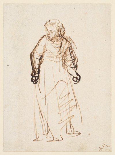 Vrouw die scheldt door Rembrandt Harmensz. van Rijn