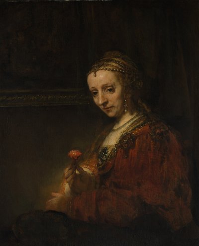 Vrouw met een Anjer door Rembrandt van Rijn