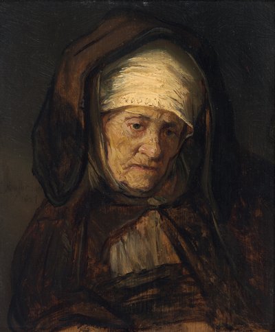 Hoofd van een oude vrouw door Rembrandt Workshop