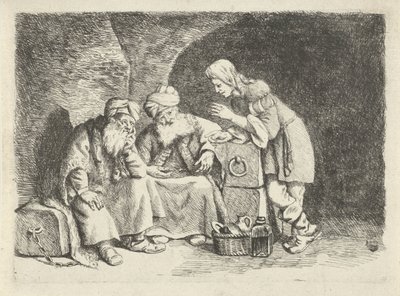 Jozef verklaart de dromen van de bakker en de schenker door Rembrandt van Rijn (follower of)