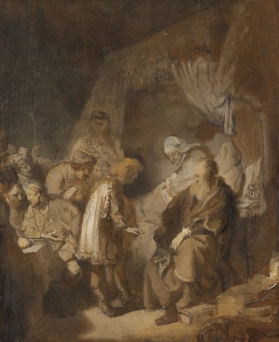 Jozef vertelt zijn dromen door Rembrandt van Rijn (signed by artist)