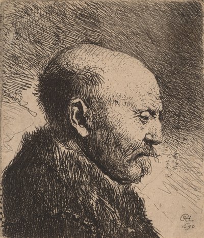 Een kale man in profiel De vader van de kunstenaar door Rembrandt van Rijn
