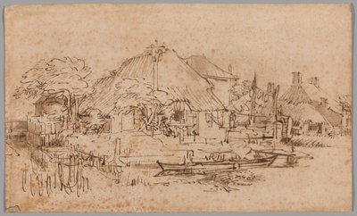 Een boerderij aan de Amsteldijk, gezien vanuit het noordwesten door Rembrandt van Rijn