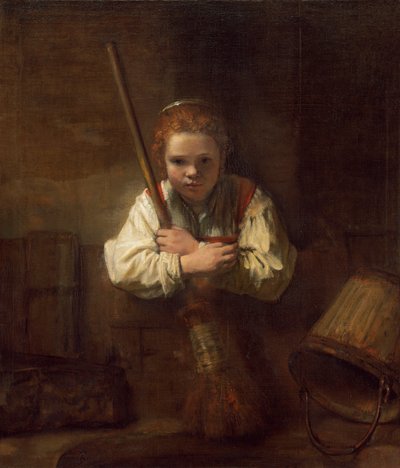 Een meisje met een bezem, 1651 door Rembrandt van Rijn