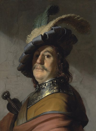 Een man met een gorget en pet door Rembrandt van Rijn
