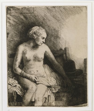 Een Vrouw bij het Bad met een Hoed naast Haar, 1658 door Rembrandt van Rijn