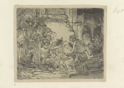 Aanbidding der herders: met de olielamp door Rembrandt van Rijn