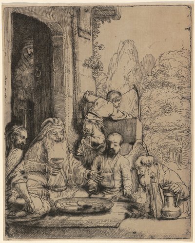 Abraham Ontvangt de Engelen door Rembrandt van Rijn
