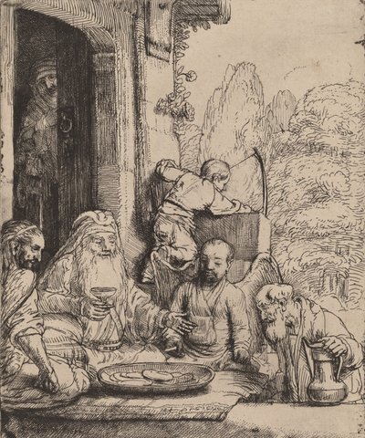 Abraham ontvangt de Engelen, 1656 door Rembrandt van Rijn