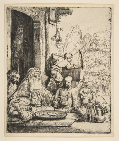 Abraham ontvangt de engelen, 1656 door Rembrandt van Rijn