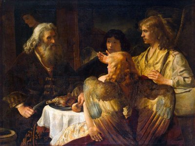 Abraham en de drie engelen door Rembrandt van Rijn