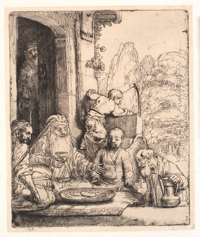 Abraham ontvangt de engelen door Rembrandt van Rijn