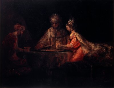 Ahasveros, Haman en Esther, 1660 door Rembrandt van Rijn