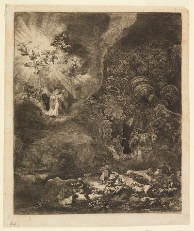 Engel verschijnt aan de herders door Rembrandt van Rijn