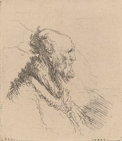 Kale oude man met een korte baard in profiel door Rembrandt van Rijn