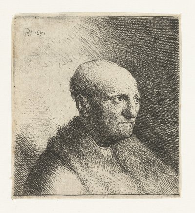 Kale man in een bontjas: buste door Rembrandt van Rijn