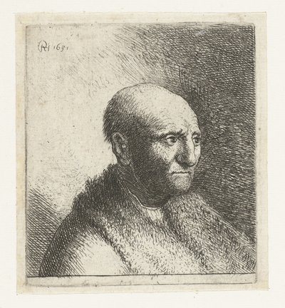 Kale man in een bontjas: buste door Rembrandt van Rijn