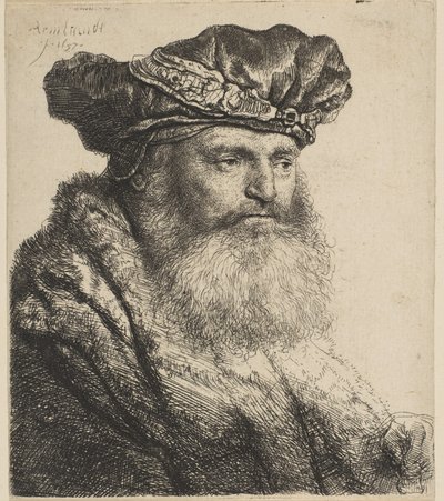 Baardige man met een fluwelen muts met een juweelgesp, 1637 door Rembrandt van Rijn