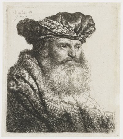 Bearded Man in a Velvet Cap with a Jewelled Clasp door Rembrandt van Rijn