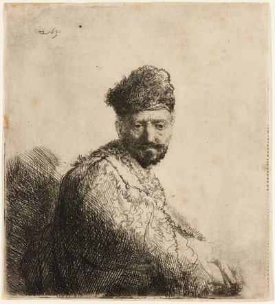 Baardige man in bonten oosterse muts: de vader van de kunstenaar, 1631 door Rembrandt van Rijn