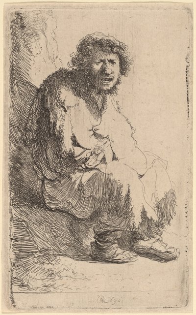 Bedelaar Zittend op een Bank door Rembrandt van Rijn