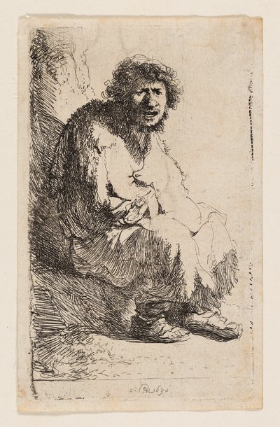 Bedelaar Zittend op een Oever door Rembrandt van Rijn