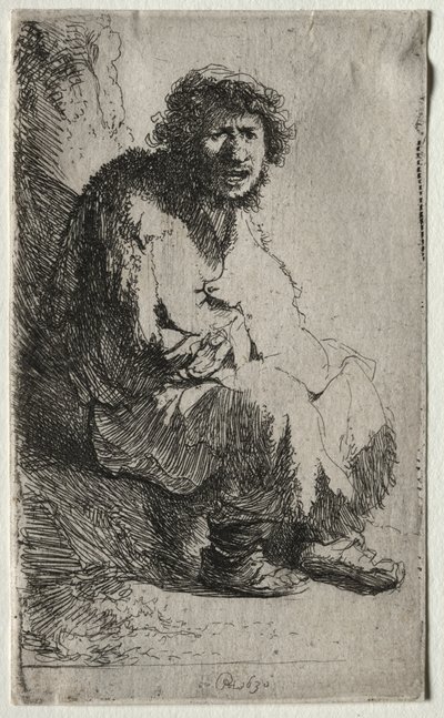 Bedelaar Zittend op een Oever door Rembrandt van Rijn