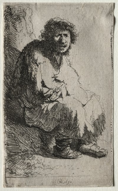 Bedelaar zittend op een bank, 1630 door Rembrandt van Rijn