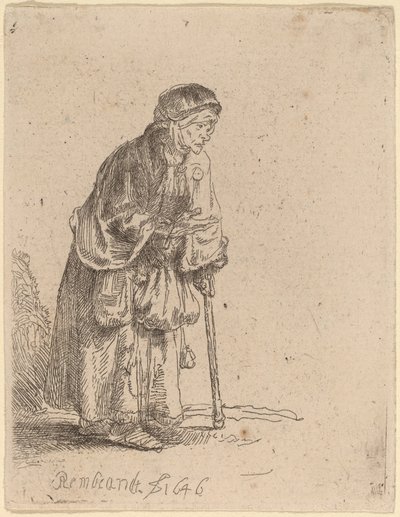 Bedelares Leunend op een Stok door Rembrandt van Rijn