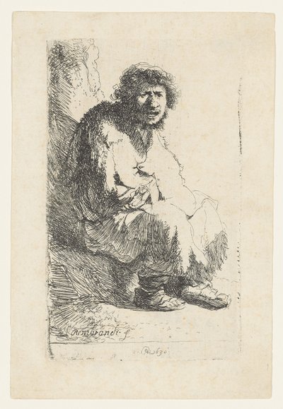 Bedelaar zittend op een bank, 1630 door Rembrandt van Rijn