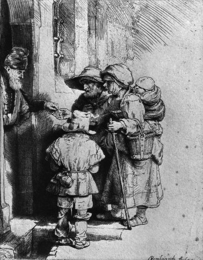 Bedelaars op de Drempel van een Huis door Rembrandt van Rijn
