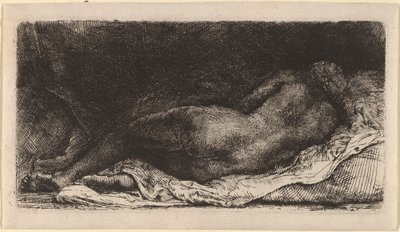 Zwarte vrouw liggend door Rembrandt van Rijn
