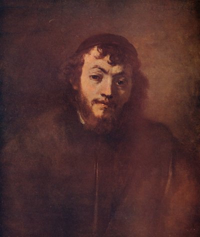 Buste van een bebaarde jonge man met een schedelmuts, 1663 door Rembrandt van Rijn