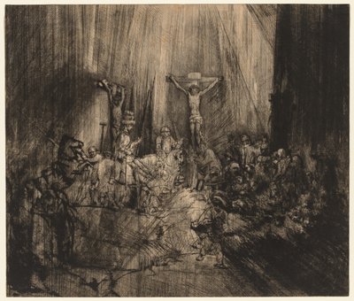 Christus Gekruisigd Tussen de Twee Dieven: De Drie Kruisen door Rembrandt van Rijn