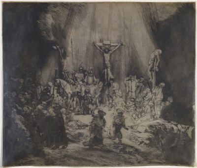 Christus gekruisigd tussen de twee dieven (De drie kruisen) door Rembrandt van Rijn