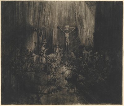 De gekruisigde Christus tussen de twee dieven (De drie kruisen) door Rembrandt van Rijn
