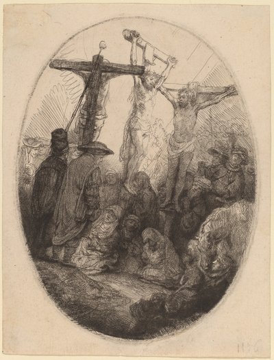 Christus gekruisigd tussen de twee dieven: een ovaal plaat door Rembrandt van Rijn