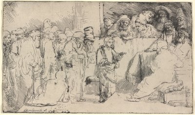 Christus in discussie met de dokters: een schets door Rembrandt van Rijn