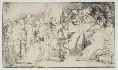 Christus in Dispuut met de Doktoren, een schets door Rembrandt van Rijn