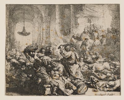 Christus verdrijft de geldwisselaars uit de tempel door Rembrandt van Rijn