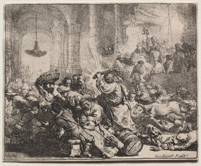 Christus verdrijft de geldwisselaars uit de tempel door Rembrandt van Rijn