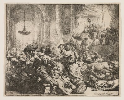 Christus verdrijft de geldwisselaars uit de tempel door Rembrandt van Rijn