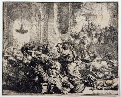 Christus verdrijft de geldwisselaars uit de tempel door Rembrandt van Rijn