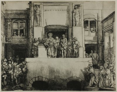 Christus gepresenteerd aan het volk: Liggende plaat door Rembrandt van Rijn
