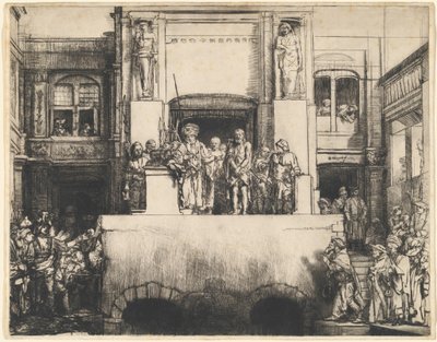 Christus wordt aan het volk gepresenteerd: langwerpig bord door Rembrandt van Rijn