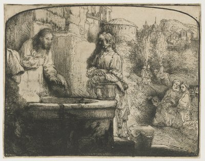 Christus en de vrouw van Samaria door Rembrandt van Rijn