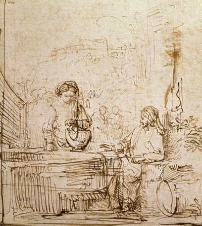 Christus en de vrouw van Samaria door Rembrandt van Rijn