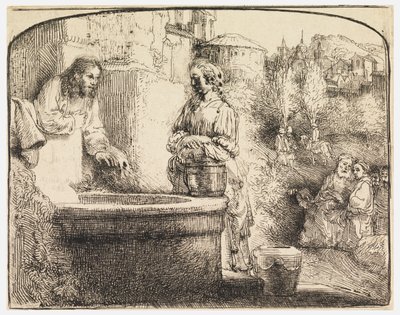 Christus en de Vrouw van Samaria door Rembrandt van Rijn
